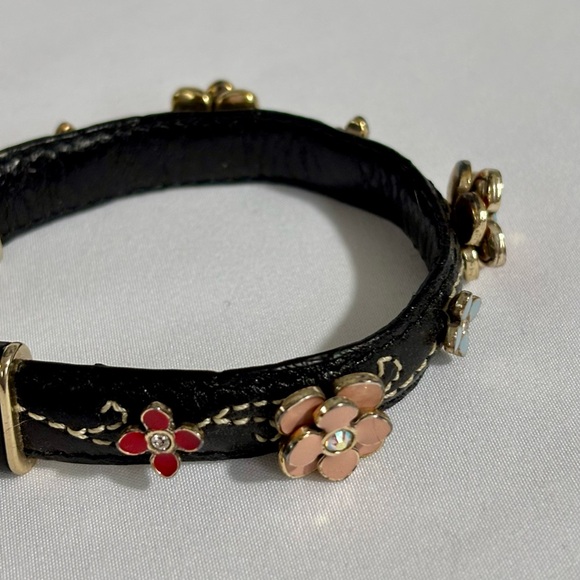Vintage Brighton black leather and enamel flowers bracelet- lovely - Picture 5 of 7